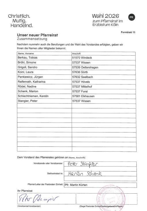 Unser neuer Pfarreirat